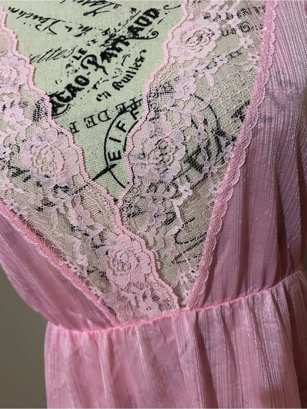 Vintage Pink Sheer Lace Maxi Nightgown Made in USA Large - Picture 5 of 10